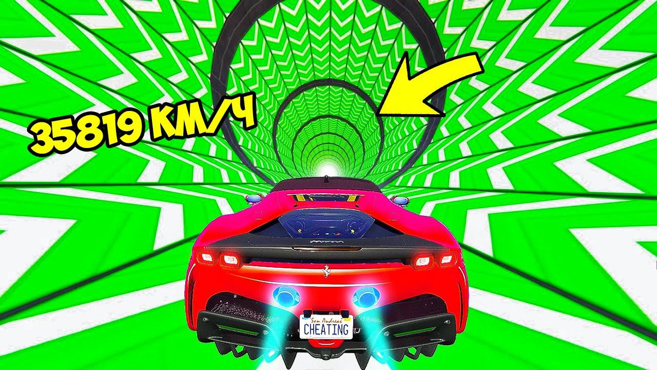 СПУСК БЕЗ ТОРМОЗОВ НА ЧИТЕРСКОЙ ФЕРРАРИ Ф90 ПО ТРАМПЛИНУ ГТА 5 МОДЫ МУРКА смотреть онлайн