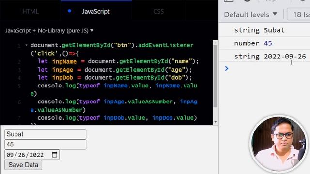 how to get exact values with its type from html input elements in vanilla javasc смотреть онлайн