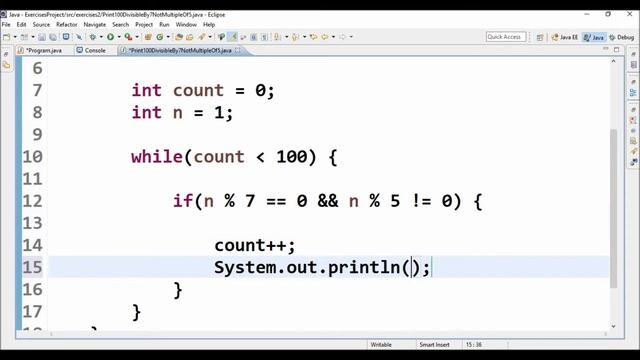 print 100 divisible by 7 not multiple of 5 in java смотреть онлайн