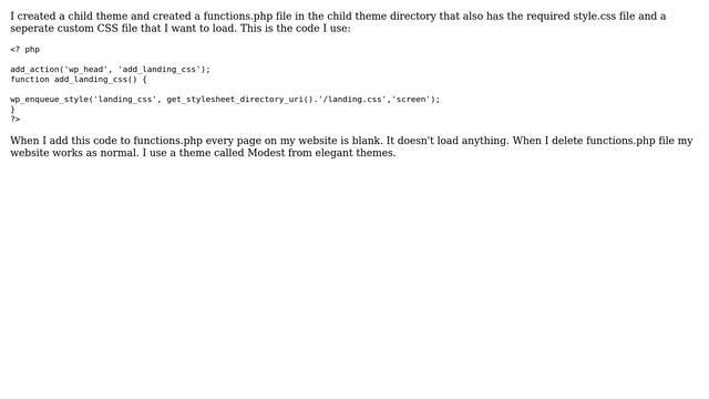 Wordpress: Functions.php in child theme that loads CSS file breaks website смотреть онлайн