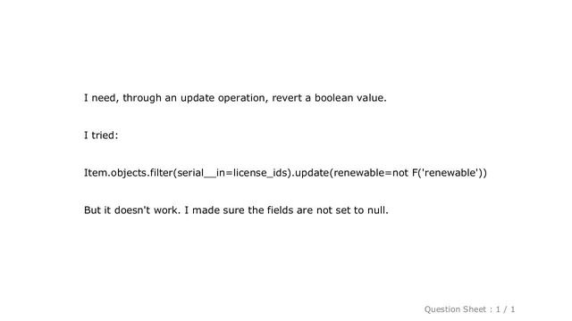 Django : Invert boolean field in update operations with F() смотреть онлайн