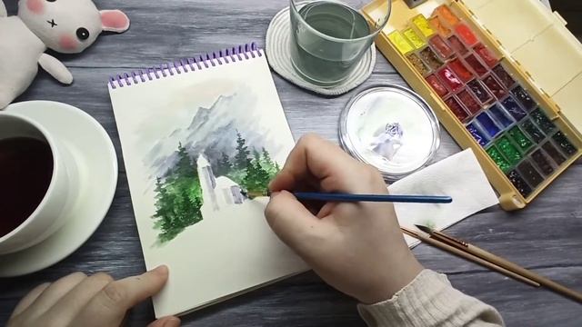 ?☕#sketch Рисуем ПРОСТОЙ ПЕЙЗАЖ акварель и ручка. #watercolor#акварель смотреть онлайн
