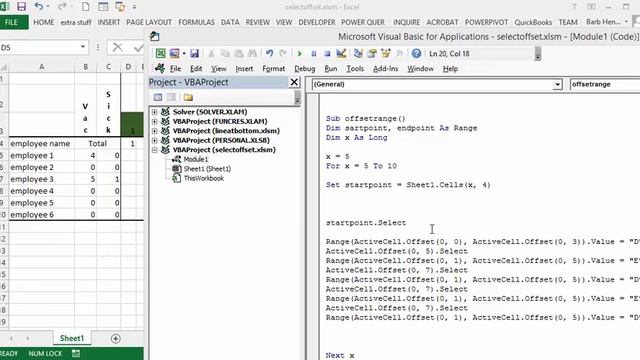 Using VBA and offset to select a range смотреть онлайн