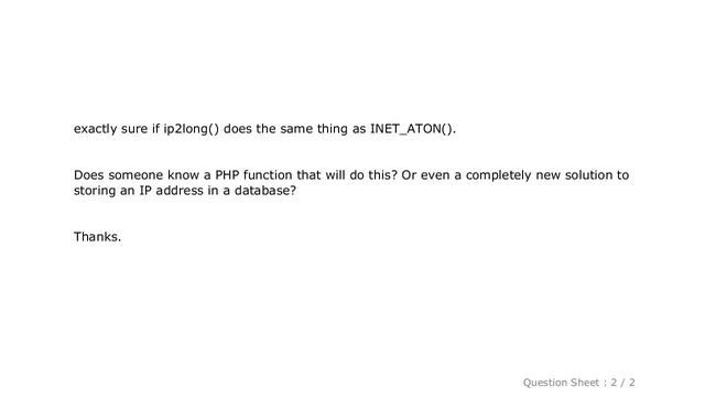 MySQL : INET_ATON() and INET_NTOA() in PHP? смотреть онлайн