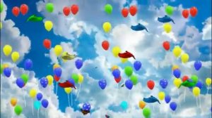 Футаж Небо, Облака, Солнце  Воздушные шарики летят 2