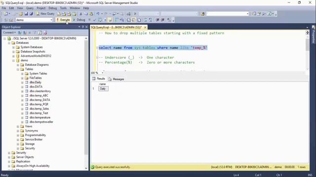 Dropping multiple tables in one go having a fixed pattern in SQL Server смотреть онлайн