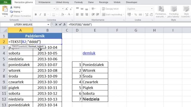 Excel - Nazwy dni tygodnia z daty w 10 sekund - porada #80 смотреть онлайн