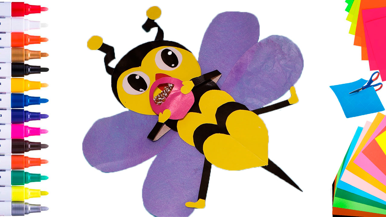 Как сделать пчелу своими руками, детские поделки из бумаги в детский сад и в школу смотреть онлайн