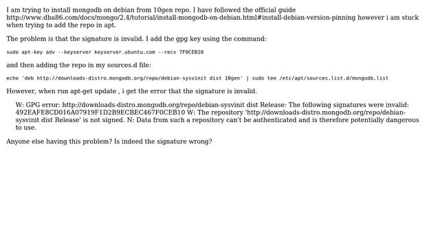 mongodb 10gen repo invalid signature смотреть онлайн