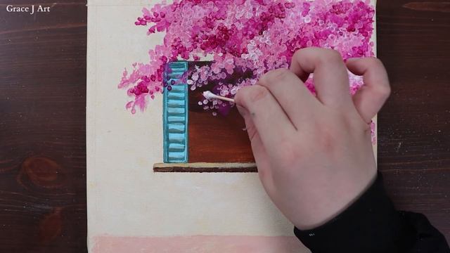 Cherry Blossom House / Easy Acrylic Painting For Beginners / PaintingTutorial / Painting ASMR