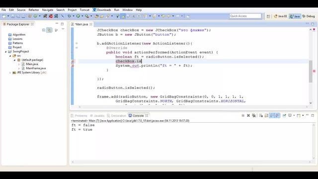 Java swing: Компоненты JRadioButton и JCheckBox. урок 12! смотреть онлайн