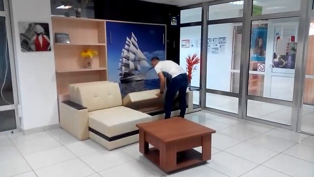 Откидная кровать с угловым диваном www.интеллект-мебель.рф смотреть онлайн