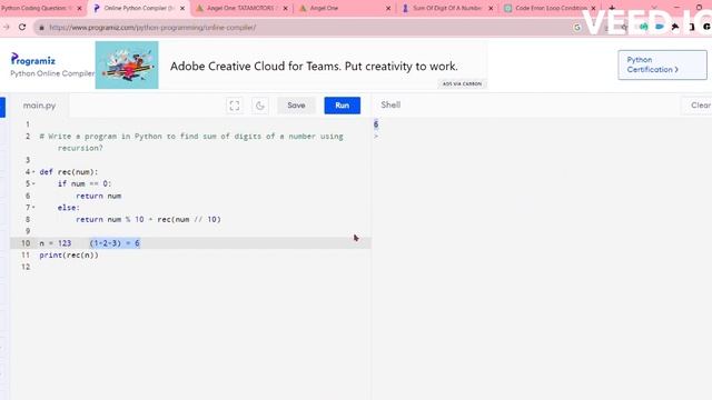Sum Of Integer Number (Simple Recursion) Top python Interview Ques #codding #programming #python смотреть онлайн