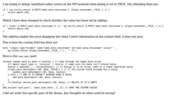 Wordpress: Undefined index error when saving content on metabox смотреть онлайн