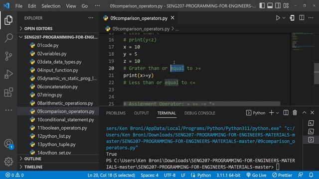 Comparison Operators --- Python Programming for Engineers смотреть онлайн