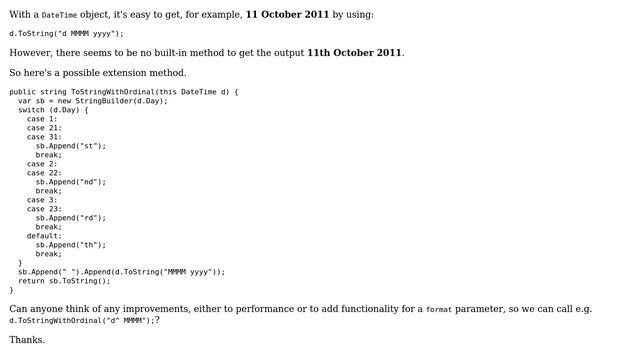 Code Review: Convert .NET DateTime to a string using ordinals смотреть онлайн
