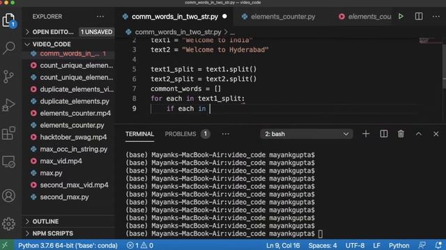 Code 07: Find all the common words occuring in 2 strings | 365 days of Code смотреть онлайн
