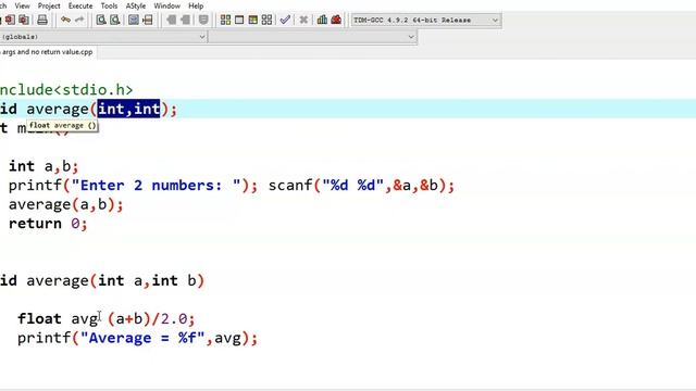 C program to find average of 2 numbers using functions with arguments and no return value смотреть онлайн