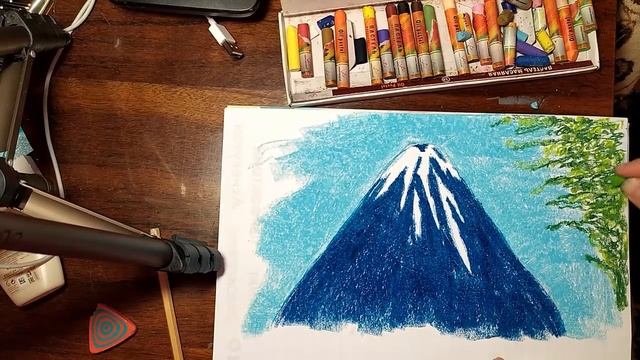 Oil pastel drawing mountain. Рисунок масляной пастелью.