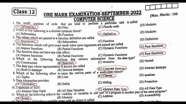11th & 12th Comp Sc & Comp App | One mark Exam | Sep 2022 | Answer Keys | PDF in description box смотреть онлайн