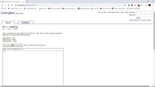 AP-1 (hasOne) Java Tutorial || Codingbat.com смотреть онлайн