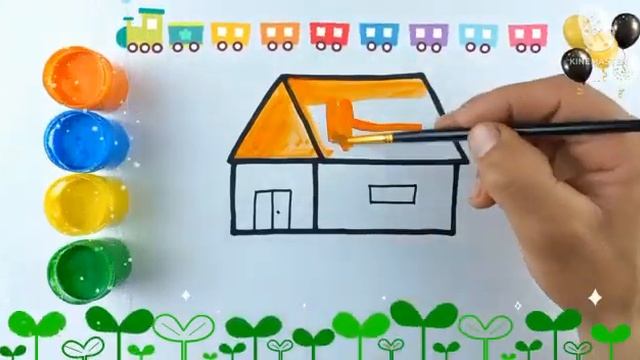 How to draw and paint a house picture for kids [ Как нарисовать и раскрасить картинку домик для дет смотреть онлайн