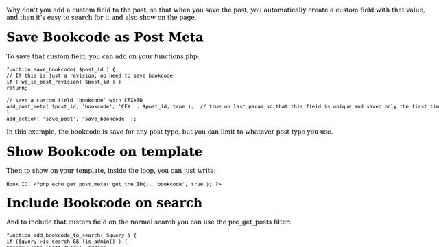Wordpress: Display result as "prefix+ID" and show in the search result as bookcode смотреть онлайн
