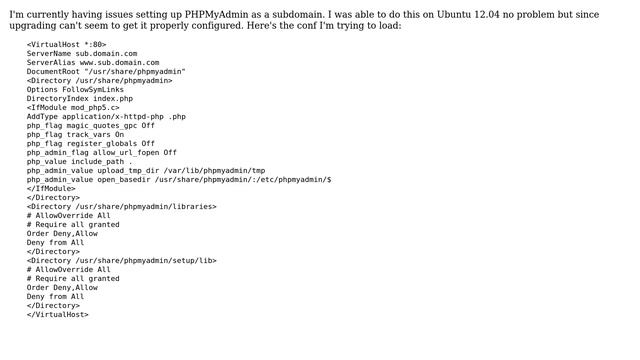 Ubuntu: How to setup PHPMyAdmin as SubDomain on Apache 2.4.7? смотреть онлайн
