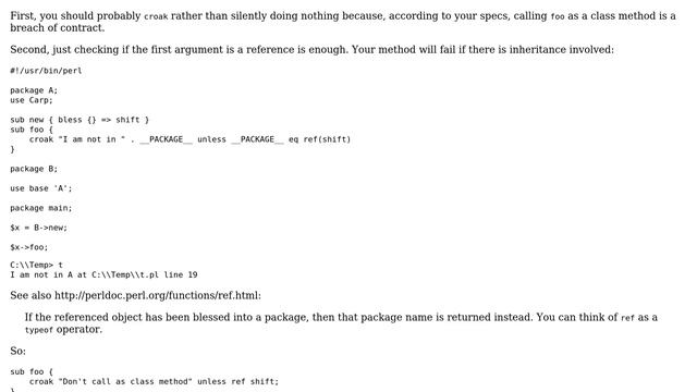 Perl: When called in a method, can ref($self) ever return anything other than __PACKAGE__ or undef? смотреть онлайн