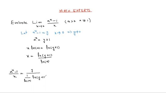 Evaluating Limit Lim X → 0 A^x-1/x