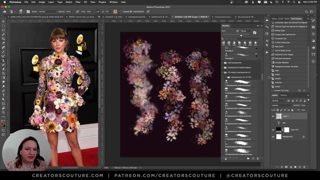 Free Photoshop Brushes, Palettes, & Floral Monogram Tutorial inspired by Taylor Swift Grammy Fashio смотреть онлайн