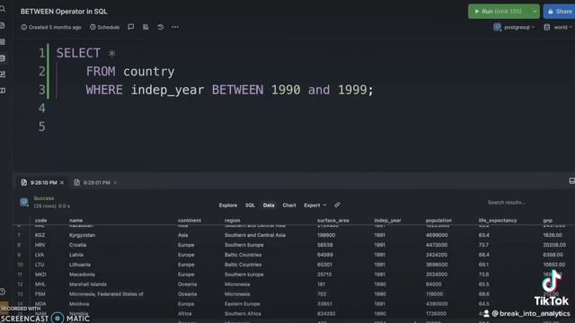Learn to code in 2 minutes - BETWEEN operator in SQL! смотреть онлайн