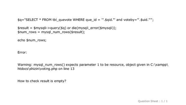 MySQL : Warning: mysql_num_rows() expects parameter 1 to be resource, object given смотреть онлайн