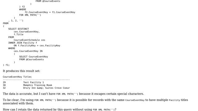 Avoiding entitized characters when using FOR XML PATH for string concatenation смотреть онлайн