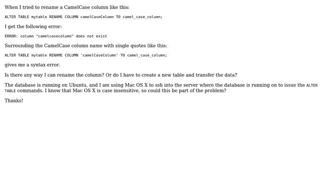 Databases: PostgreSQL - how to rename CamelCase column? (2 Solutions!!) смотреть онлайн