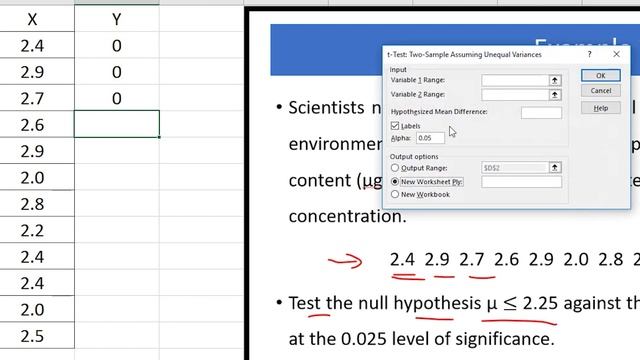 10-5: t-Test of Hypothesis using Excel إختبار الفروض باستخدام برنامج إكسل смотреть онлайн