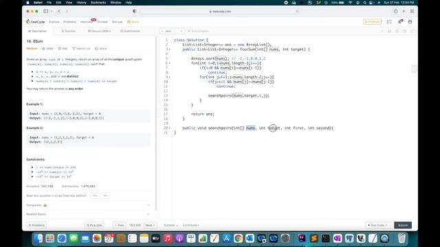 Two Pointers 7 - Medium - 4 Sum - Java смотреть онлайн