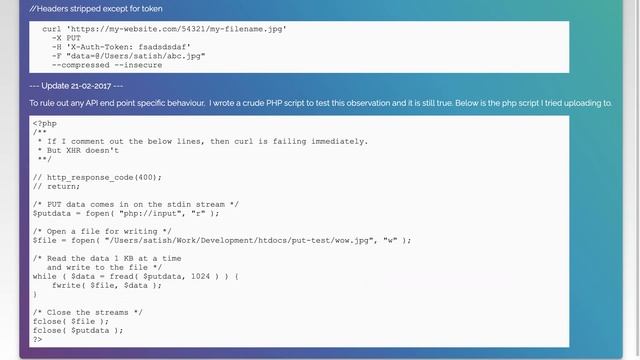 Why does CURL's PUT fail authentication before uploading the payload, but XHR PUT only after? смотреть онлайн