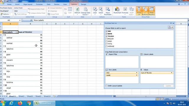 PIVOT TABLE IN EXCEL TELUGU смотреть онлайн