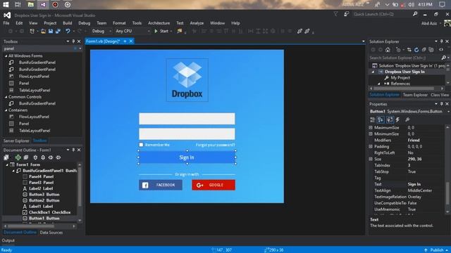 How to Create DropBox User Sign In Form Gradient UI Flat Design C# VB.NET in Visual Studio 2015 смотреть онлайн