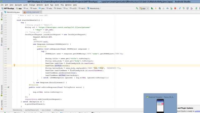 CS 125 MP7 - Simple Bus App - Android Studio JSON Parse (MTD API Champaign-Urbana) смотреть онлайн
