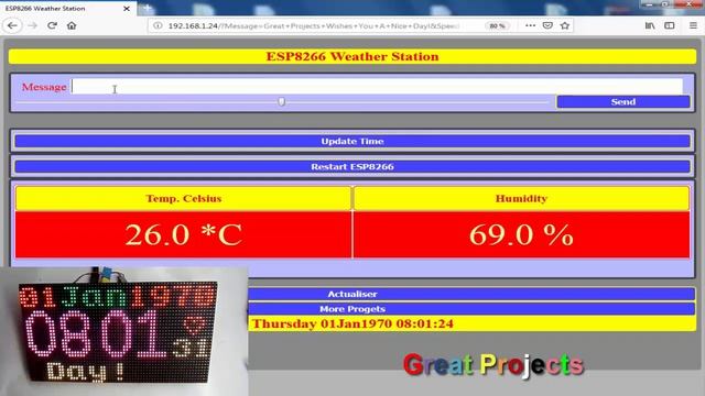 Weather Station Clock Scrolling Message Matrix P4 Web Server ESP8266 смотреть онлайн