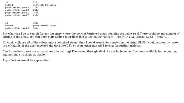 CloudWatch InSights: how to extract/query all JSON array elements at once as a list смотреть онлайн