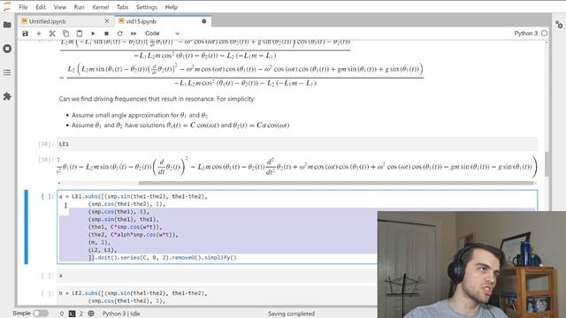 Double Pendulum: Analytically Finding Resonance Frequencies with Sympy смотреть онлайн