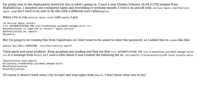Unix & Linux: Trying to run "service nginx restart" from a non root user смотреть онлайн