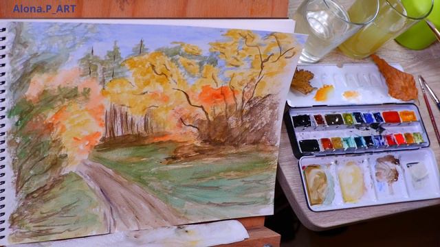 How to paint autumn landscape 😍 | Watercolor painting | Как рисовать осень акварелью 🖌️ смотреть онлайн
