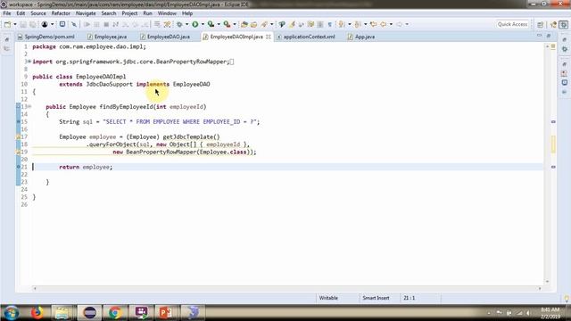 Spring + JdbcTemplate + BeanPropertyRowMapper example | Spring JDBC tutorial смотреть онлайн