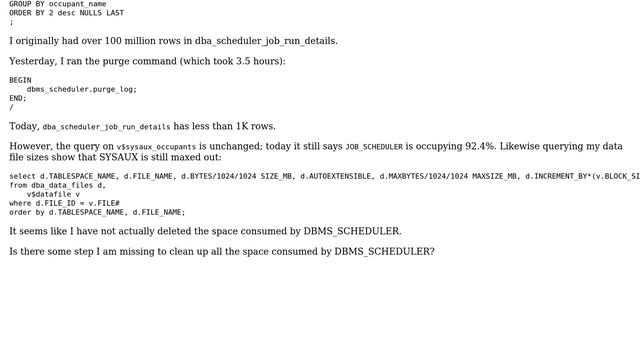 ORA-01658: unable to create INITIAL extent for segment in tablespace SYSAUX; JOB_SCHEDULER is... смотреть онлайн