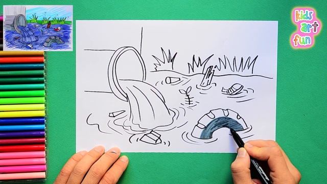 How to draw water pollution - industrial waste or sewage dumped in river смотреть онлайн