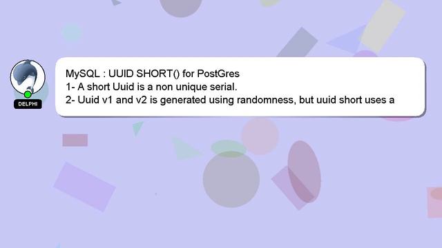 MySQL : UUID SHORT() for PostGres смотреть онлайн
